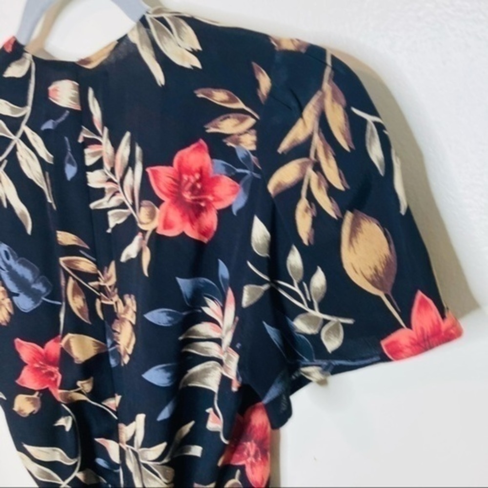 Reformation dress Wrap Midi Tropical Floral Leaf black neutral rust boho hippie - Picture 2 of 7